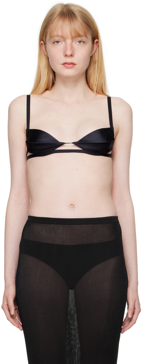 【関税込み】Nensi Dojaka ブラック Double Petal ブラ Black Double Petal Bra by Nensi Dojaka on Sale