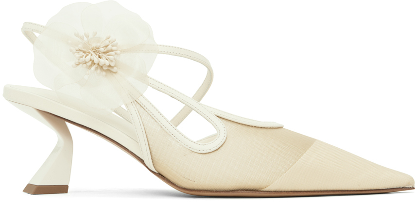 Shop Nensi Dojaka Off-white Slingback Tulle Heels In Off White
