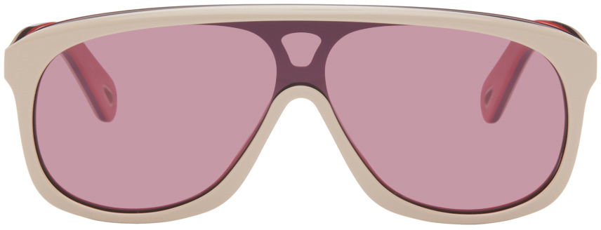 Chloé Off-white Ski Pilot Sunglasses In 005 Ivory