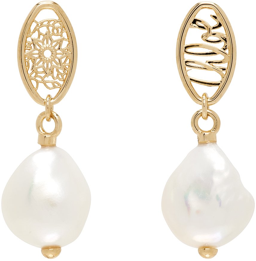 Shop Chloé Gold Darcey Lace Drop Earrings In 105 Pearl