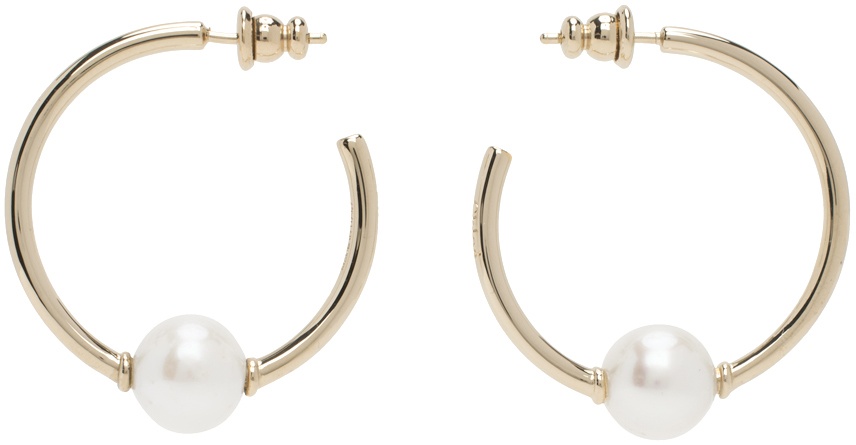 Shop Chloé Silver Darcey Hoop Earrings In 105 Pearl