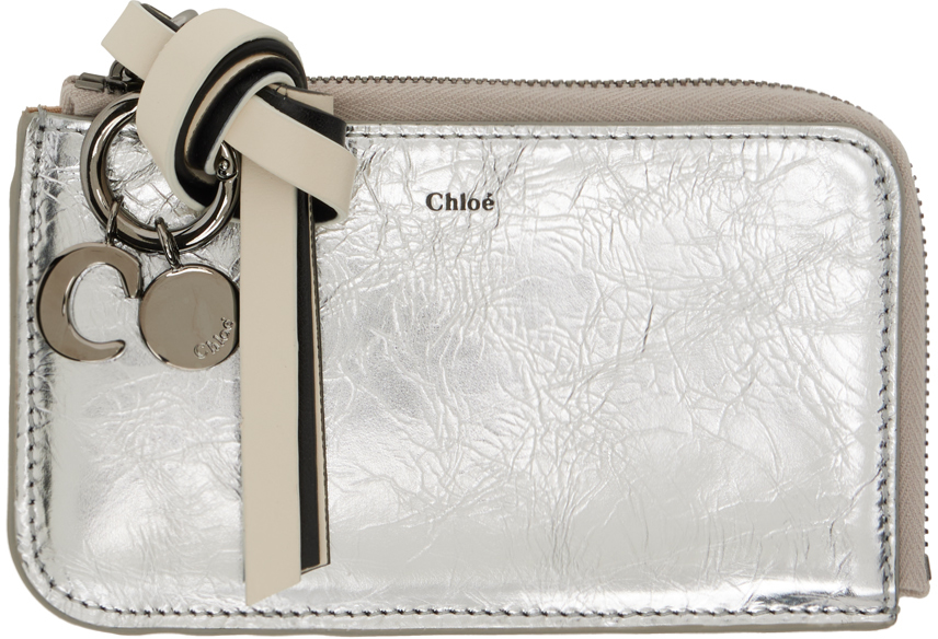 Chloé Silver Alphabet Card Holder In 9dl Silver