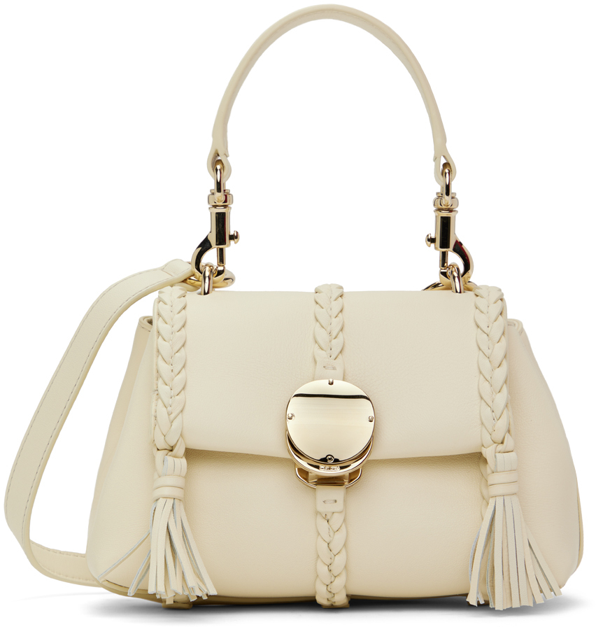 Shop Chloé White Penelope Mini Soft Bag In 110 Misty Ivory