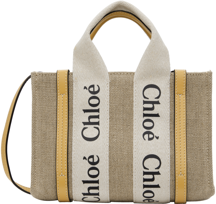 Chloé Beige Mini Woody Bag In 746 Honey Gold