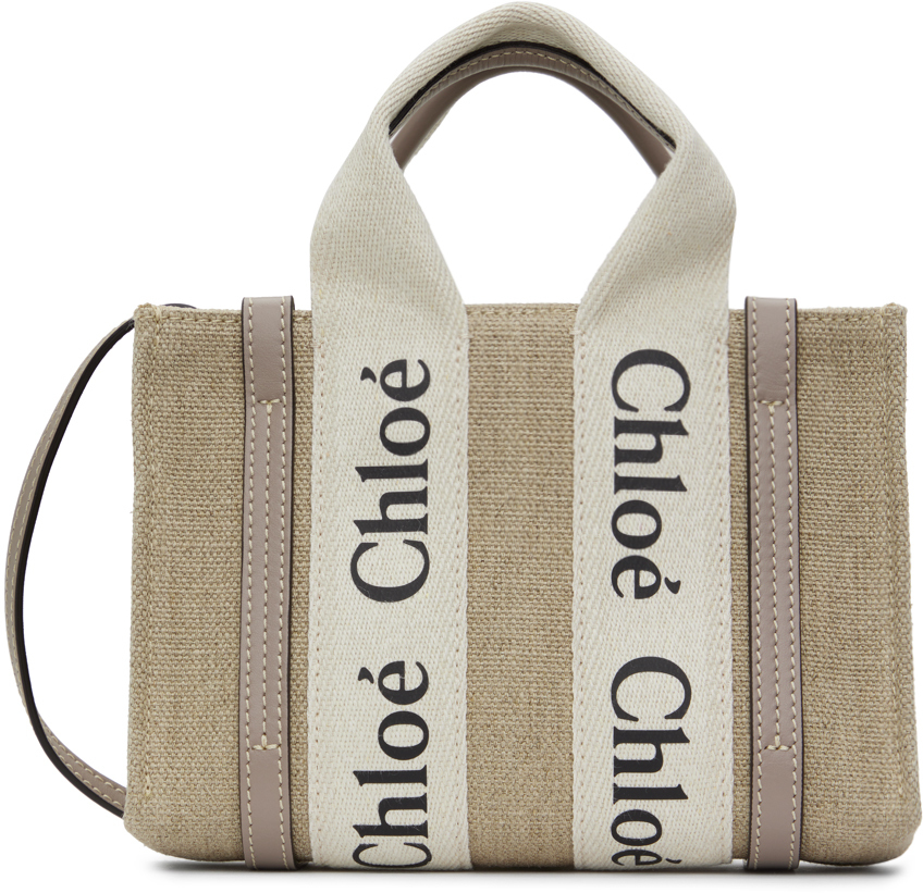 Chloé Beige Mini Woody Bag In 00o Musk Grey