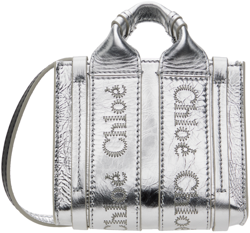 Shop Chloé Silver Woody Nano Bag In 9dl Silver