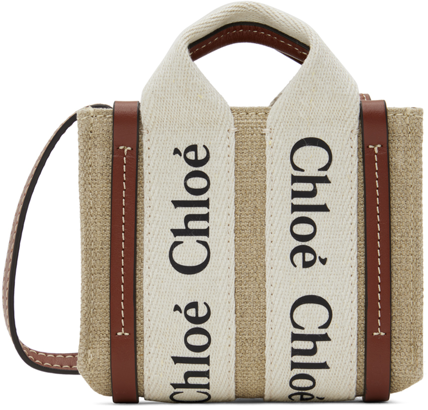 Chloé Woody Nano Tote Bag In White_brown_1