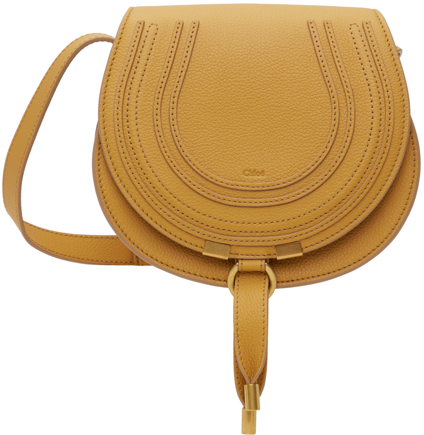 Shop Chloé Yellow Marcie Small Saddle Bag In 746 Honey Gold