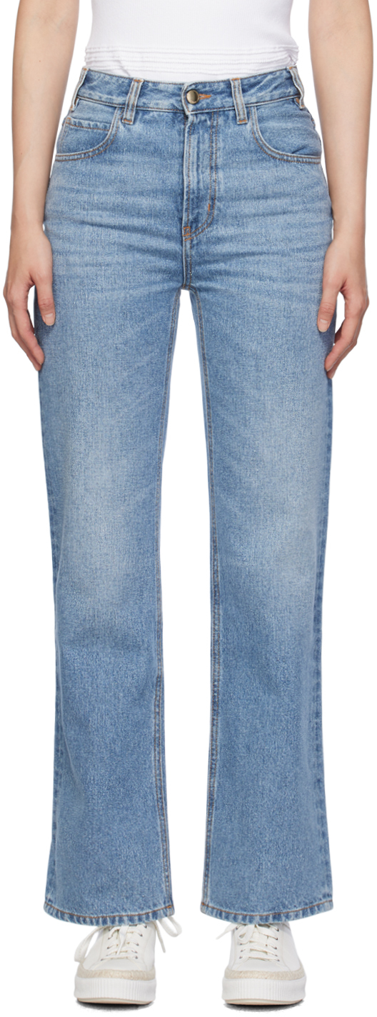 Shop Chloé Blue Flare Jeans In 470 Foggy Blue