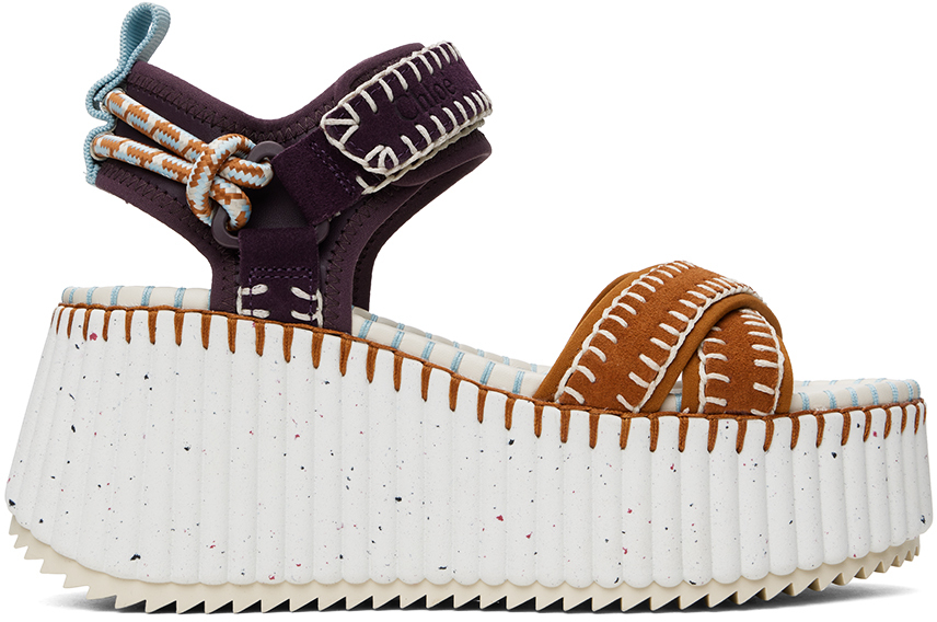 Shop Chloé Purple & Tan Nama Platform Sandals In 93r Brown - Purple 1