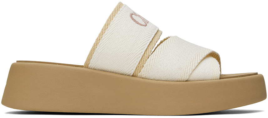 Shop Chloé White Mila Slide Sandals In 95a Beige - White 1