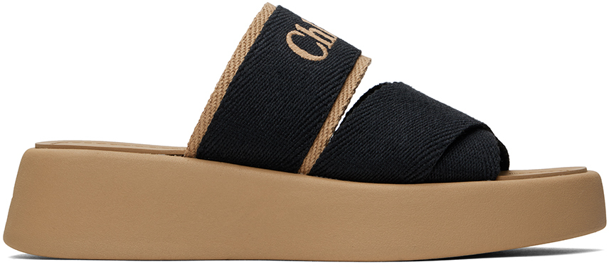 Chloé Black Mila Slide Sandals In 94q Beige - Black 1