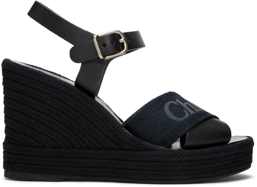 Shop Chloé Black Piia Wedge Heeled Sandals In 001 Black