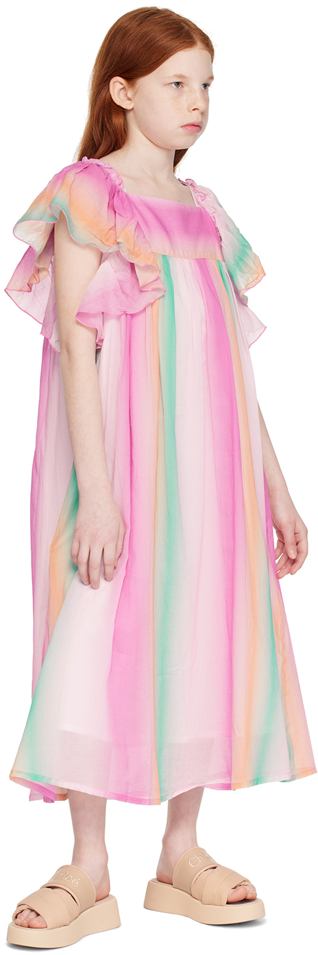 Chloé Kids Multicolour Ruffled Dress In Z41 Multi