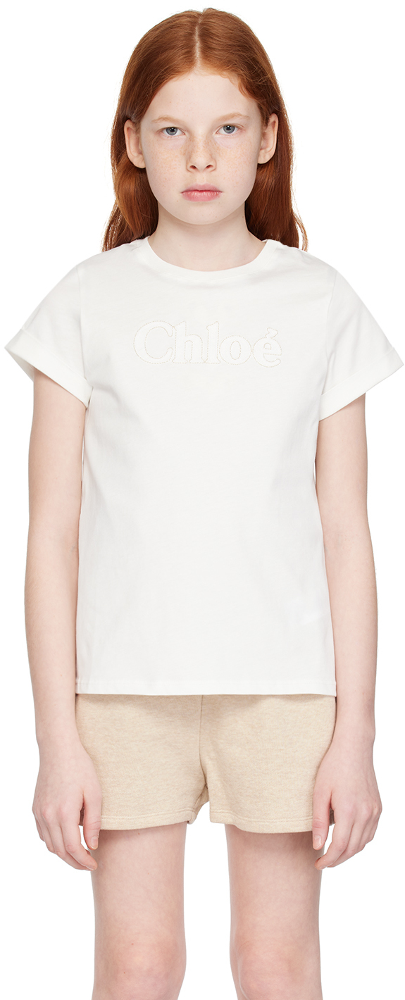 Chloé Kids embroidered-logo organic cotton T-shirt - White