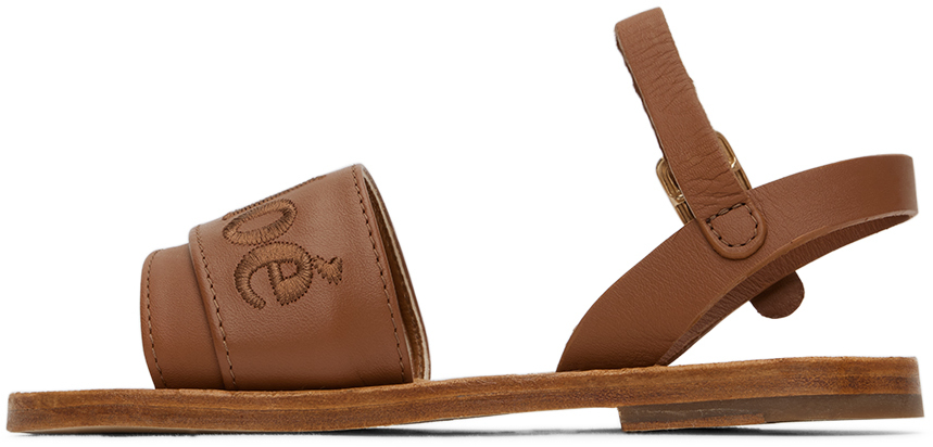 Chloé Kids Brown Embroidered Sandals In 33a Brown