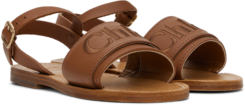 Chloé Kids Brown Embroidered Sandals In 33a Brown