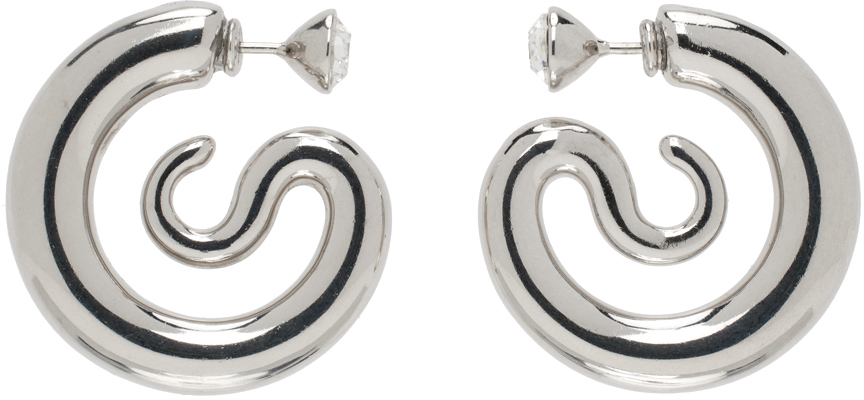 Panconesi Silver Diamond Serpent Hoop Earrings In Copper Silver