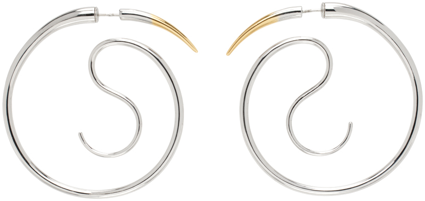 Shop Panconesi Silver & Gold Spina Upside Down Hoop Earrings In Silver/gold