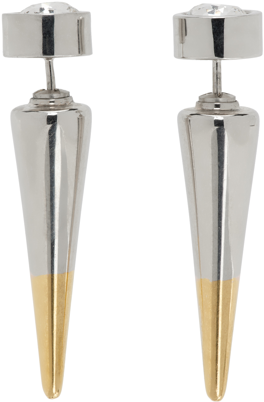 Shop Panconesi Silver & Gold Spina Diamanti Small Earrings In Brass Silver
