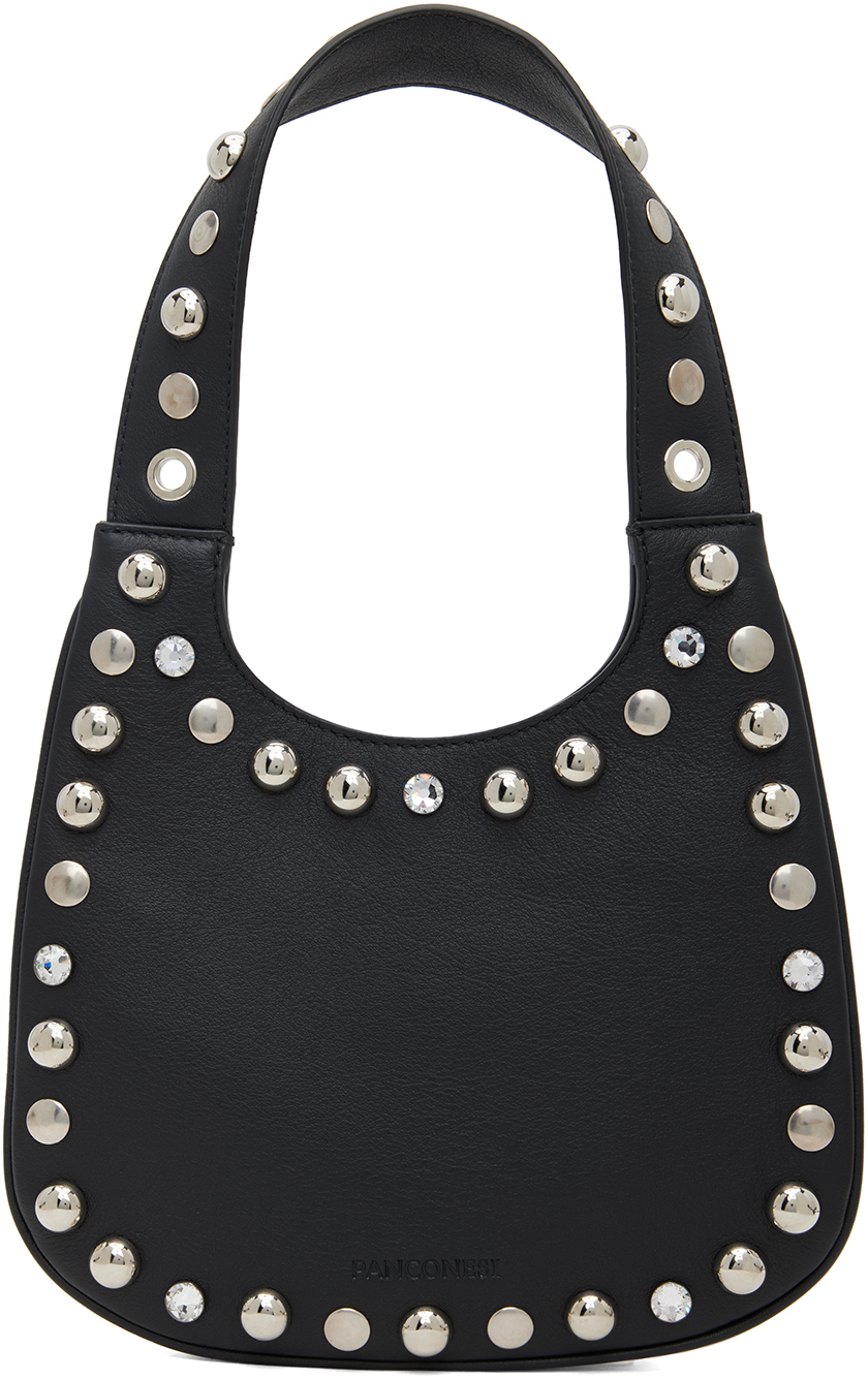 Shop Panconesi Black Small Diamanti Saddle Bag In Leather Black
