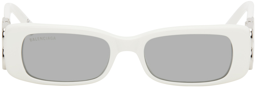 Shop Balenciaga White Dynasty Rectangle Sunglasses In 020 White
