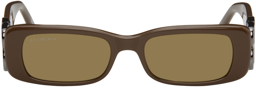 Balenciaga Brown Dynasty Rectangle Sunglasses In 019 Brown