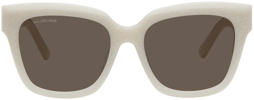 Balenciaga White Square Sunglasses In 004 Shiny White Carb