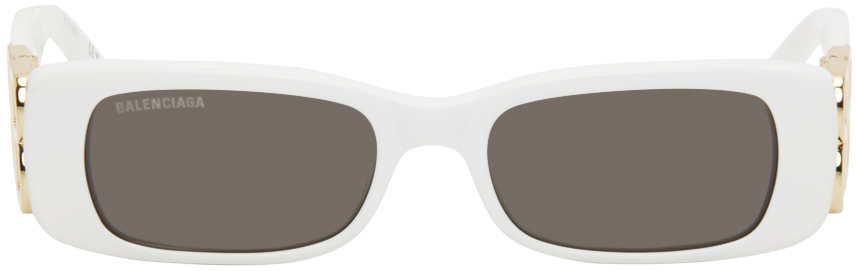 Shop Balenciaga White Dynasty Rectangle Sunglasses In 011 Shiny Solid Whit