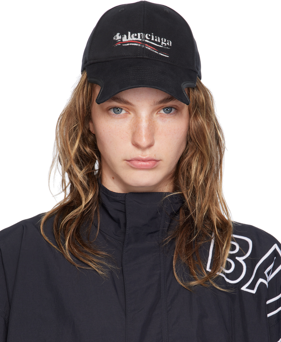 Black Political Stencil Cap by Balenciaga on Sale