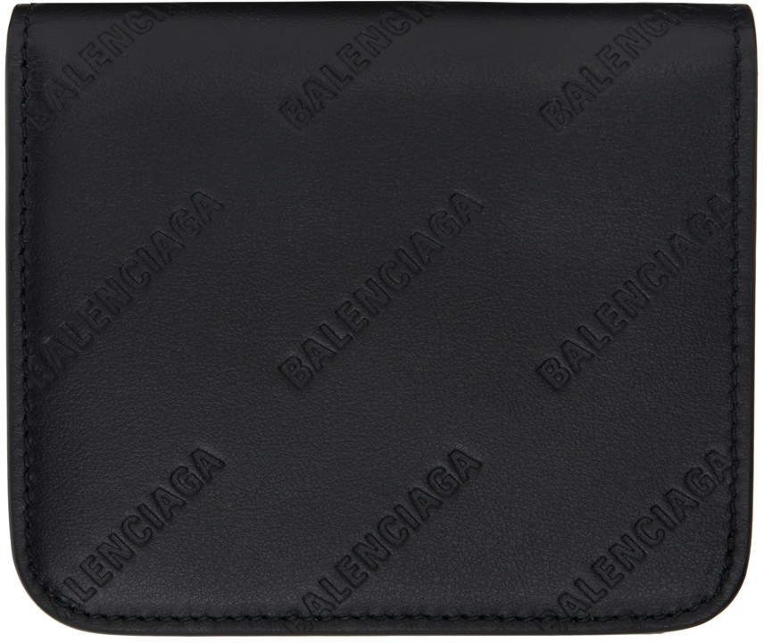 Shop Balenciaga Black Allover Logo Embossed Wallet In 1000 Black