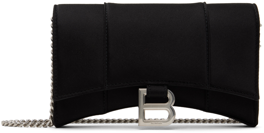 Shop Balenciaga Black Hourglass Wallet On Chain Bag In 1000 Black