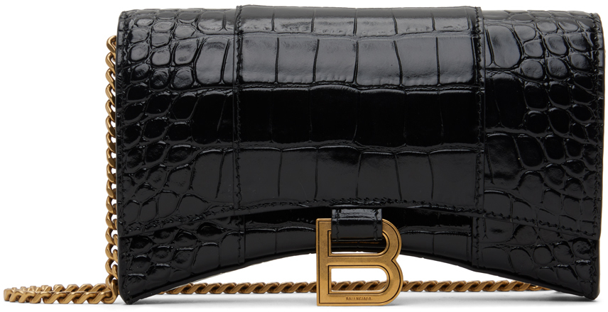 Shop Balenciaga Black Hourglass Wallet Bag In 1000 Black