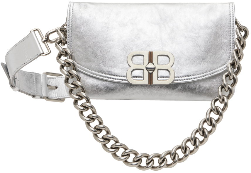 Shop Balenciaga Silver Bb Soft Small Flap Bag In 8110 Silver