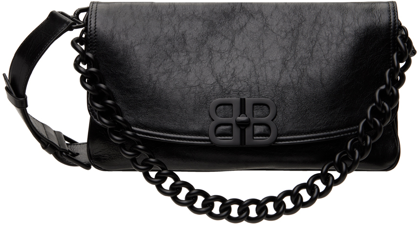 Shop Balenciaga Black 'bb' Soft Medium Flap Bag In 1000 Black