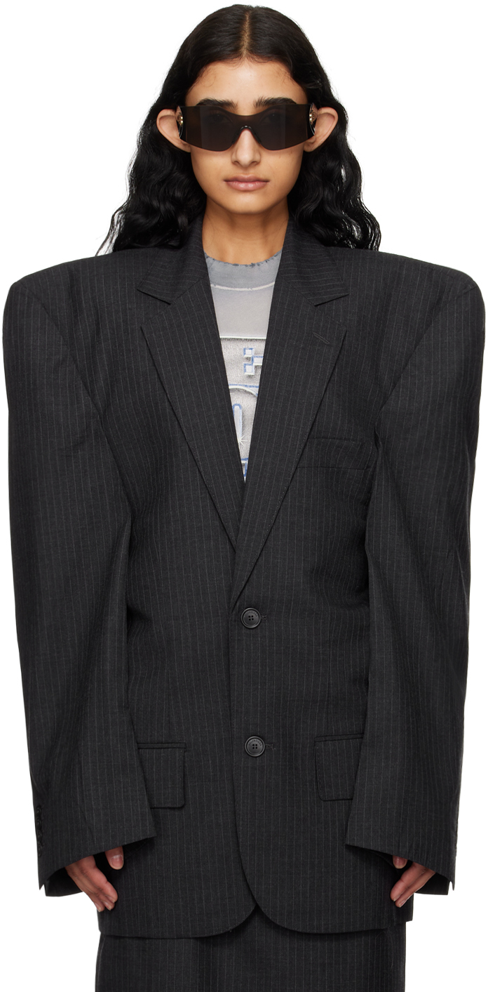 Shop Balenciaga Gray Cut Away Blazer In 1140 Anthracite