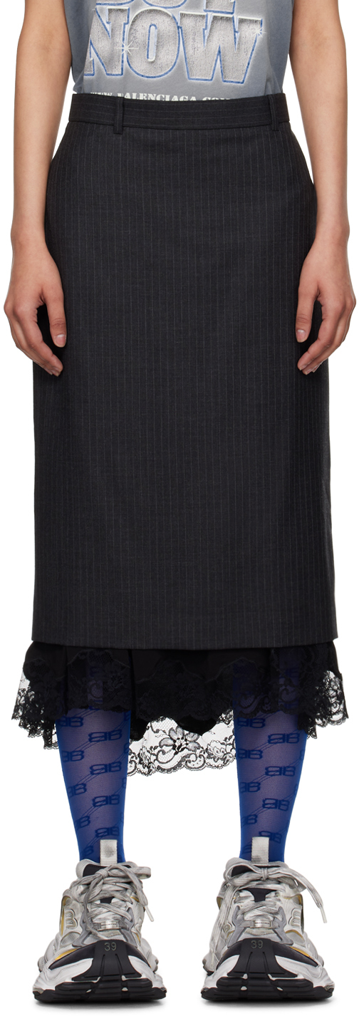 Shop Balenciaga Gray Lingerie Midi Skirt In 1160 Anthracite/blac