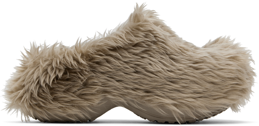 Balenciaga Taupe Crocs Edition Fake Fur Mules