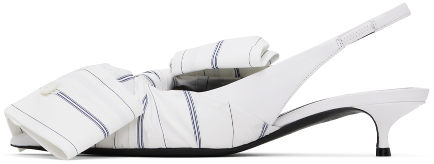 Balenciaga Striped Poplin-trimmed Leather Slingback Pumps In 9000 White/navy
