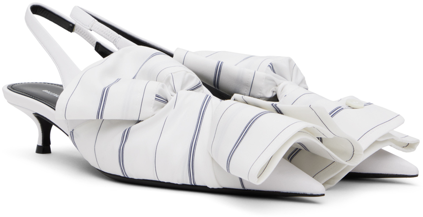 Balenciaga Striped Poplin-trimmed Leather Slingback Pumps In 9000 White/navy