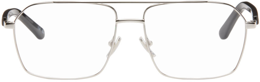 Balenciaga Silver Aviator Glasses In Silver-black-transpa