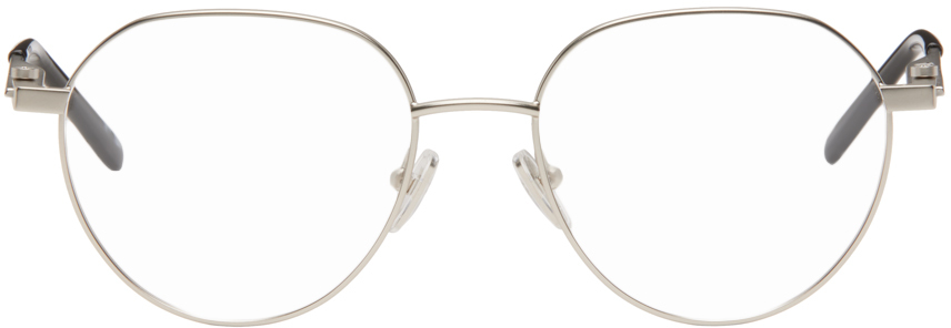 Shop Balenciaga Silver Round Glasses In Silver-silver-transp