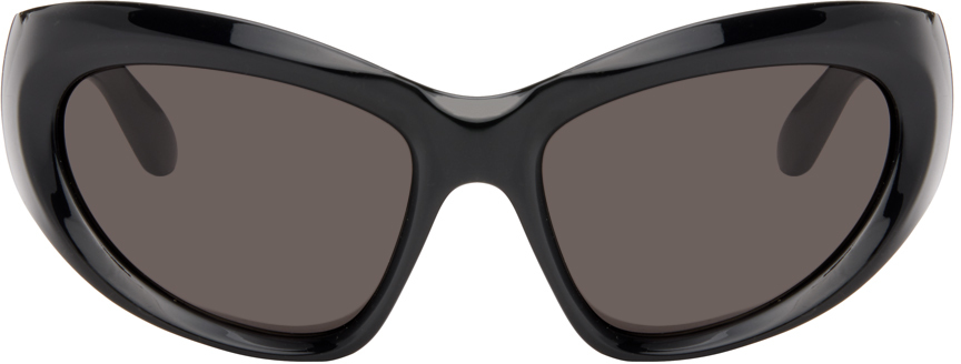Balenciaga Black Wrap D-frame Sunglasses In Black-black-grey