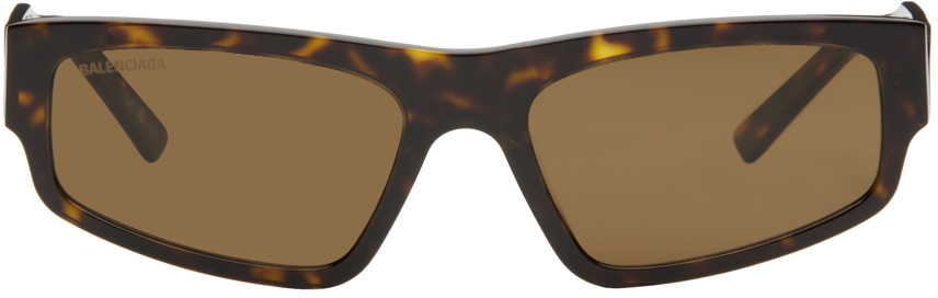 Balenciaga Tortoiseshell Rectangular Sunglasses In Havana-havana-brown