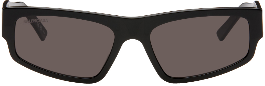 Balenciaga Black Rectangular Sunglasses In Black-black-grey