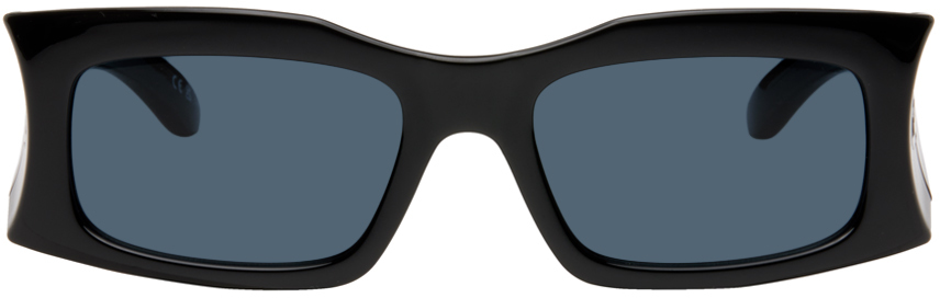 Balenciaga Black Rectangular Sunglasses In Black-black-blue