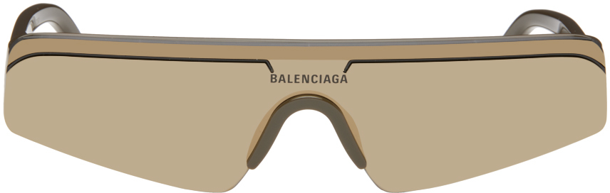 Shop Balenciaga Brown Ski Rectangle Sunglasses In Brown-brown-bronze