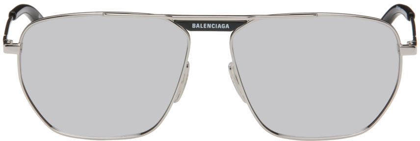 Balenciaga Silver Tag 2.0 Navigator Sunglasses In Silver-silver-silver