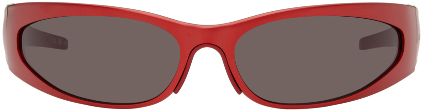 Balenciaga Red Wraparound Sunglasses In Red-red-grey