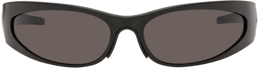 Balenciaga Black Oval Sunglasses In Black-black-grey